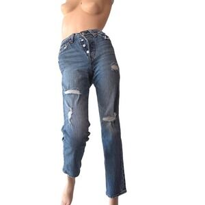 Levi's 501 Premium Wedgie Straight Distressed Mid Rise Jeans Big E Grunge 23